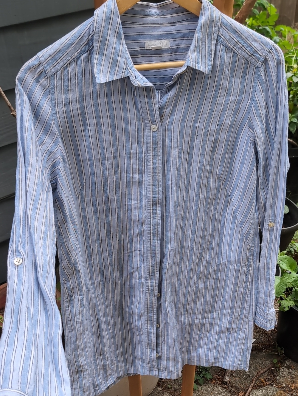 J. Jill Linen Blue and White Striped Men's Button-Down Shirt